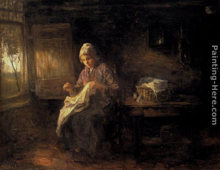 A Woman Sewing painting - Jozef Israels A Woman Sewing art painting
